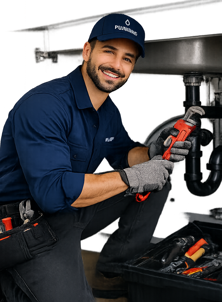 Technician working under sink